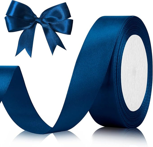 Blue Ribbon 1 Inch 25 Yards Ribbon for Gift Wrapping, Navy Blue Ribbons Perfect for Hair Dark Blue Ribbons for Bow Flower Bouquet, Christmas, Floral Arrangement, Halloween, Wedding Party Balloon