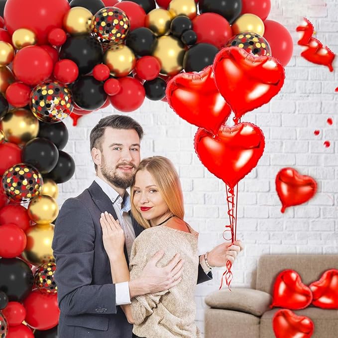 Red Black Gold Balloon Garland Arch Kit - Red Black Balloons Red and Metallic Gold Balloons for Casino Poker Birthday Bachelorette 2025 Graduation Wedding Party Decorations