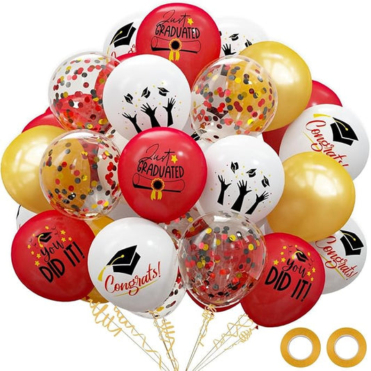 2026 Graduation Party Decorations, 68pcs Graduation Balloons Red and Gold Grad Decor for College High School Class of 2026 Congrats Grad Party Decor