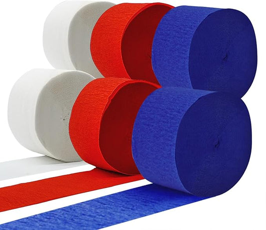 PheiLa Crepe Paper Streamers 6 Rolls 492ft, Crepe Paper 4th of July Decorations Red White Navy Blue Patriotic Party Supplies for DIY Gift Wrapping Birthday Holiday Party Decor, 1.77 Inch x 82 Ft/Roll