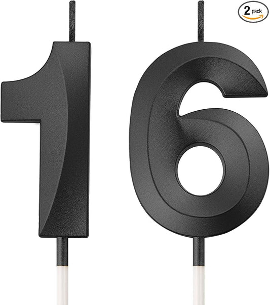 BBTO 16th Birthday Candles Number Candles Cake Topper Decoration for Birthday Wedding Anniversary Celebration Supplies(Black)