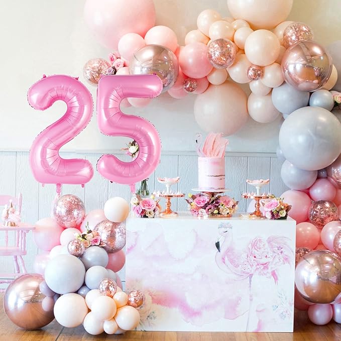 Pink Number 25 Balloons, Big Large Foil Number Balloons, Jumbo Giant Mylar Balloons for Birthday Party Decorations Supplies Anniversary (Number 25)