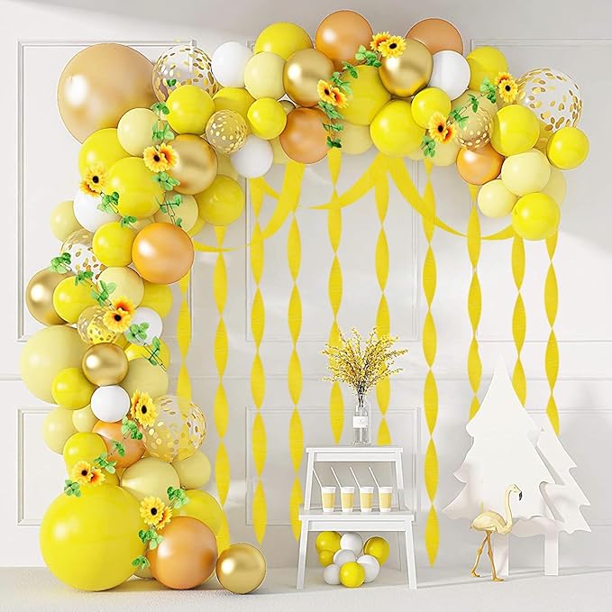 8 Rolls Yellow Crepe Paper Roll Party Streamers Photo Booth Backdrop Party Supplies for New Year Birthday Engagement Wedding Christmas Thanksgiving Party Decorations（Total 656ft, 1.8Inch x 82Ft/Roll）