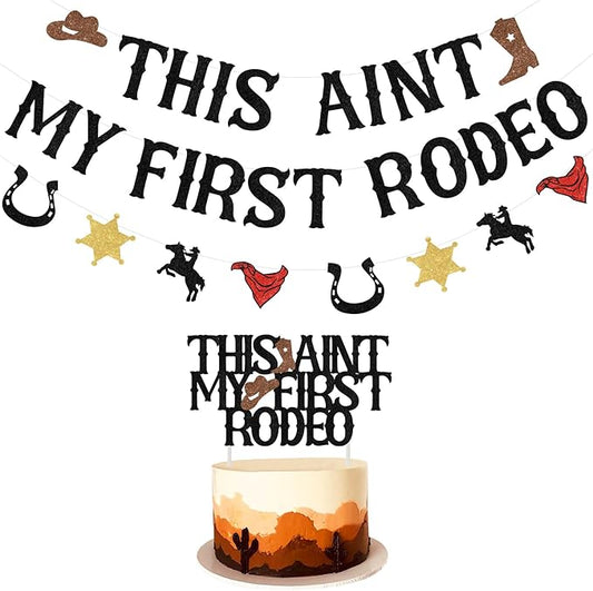 Sursurprise Western 2nd Birthday Party Decorations, This Ain't My First Rodeo Banner Cake Topper Garland, Cowboy Cowgirl Mexican Two Birthday Party Supplies