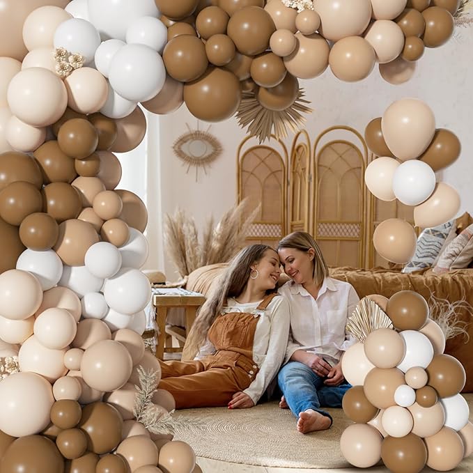 Ouddy Life 156Pcs Brown Balloons Garland Arch Kit, DIY 18"12"10" Coffee Brown Blush Nude Balloons for Neutral Woodland Teddy Bear Baby Shower Wedding Jungle Safari Birthday Party Decorations