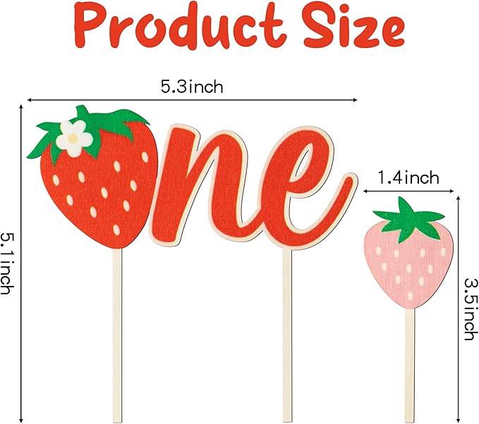 first Birthday Cupcake Topper - 5 Pcs Cute Daisy Strawberry Shortcake Wooden ONE Cake Topper Kids' One Year Old Berry first Happy Birthday Party Cake Dessert Decorations Supplies Baby Shower
