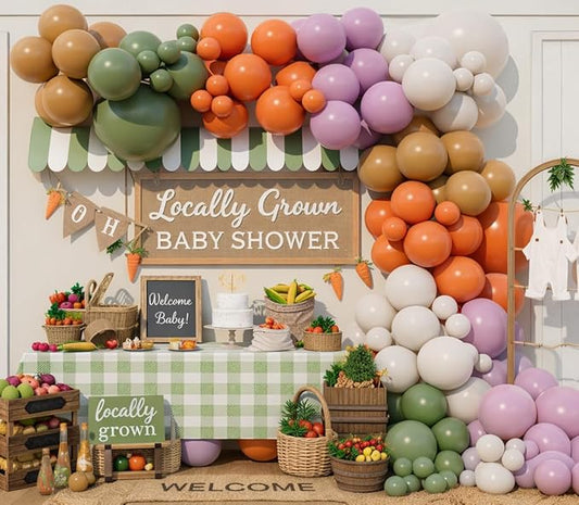 Locally Grown Balloon Arch Garland Kit for Home Grown Baby Shower First Birthday Farmers Market She's Off The Market Bridal Shower Bachelorette Party Decoration (Green Orange Purple)