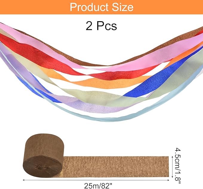 Crepe Paper Roll, Brown Crepe Paper Streamers Sheets, [for Party Streamer Decorations, Birthday Party] - 1.8 Inch x 82 ft / 2 Roll
