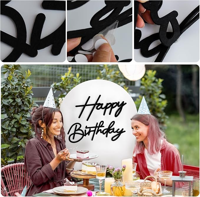 Black Happy Birthday Sign for Backdrop - Felt Happy Birthday Letters for Balloon Arch Party Backdrop Decorations Large Happy Birthday Signs for Baby Girl Women Party Baby Shower