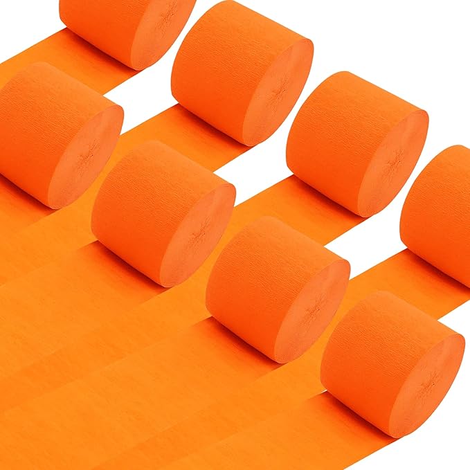 8 Rolls Orange Crepe Paper Streamers Fall Party Streamers Photo Booth Backdrop for Thanksgiving Halloween Birthday Party Decorations（Total 656ft,1.8Inch x 82Ft/Roll）
