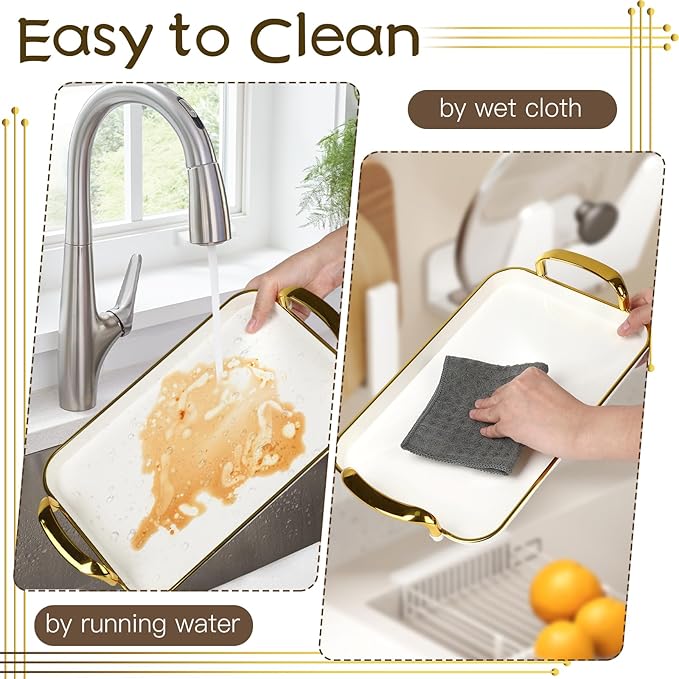 3 Pcs Serving Tray with Handles, Stackable Serving Platters with 3 Sugar Cube Tongs, 16.5/14.9/13.2 Inch Rectangle Food Trays, White Party Platters for Dinner, Cookie, Cake, Cheese and Fruit