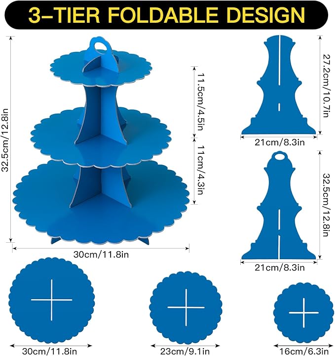 Soleebee 3-Tier Cupcake Stand, Cardboard Cupcake Tower, Dessert Cup Cake Stand Tower for Birthday Wedding Party Decoration, Cupcake Tier Stand 2 Set (Dark Blue)