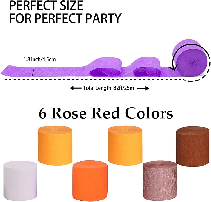 Suaxova Orange Crepe Paper Streamers 6 Rolls 492ft, Pack of White Orange Theme Party Streamers for Party Decorations, Birthday, Wedding, Baby Shower, Graduation, Christmas
