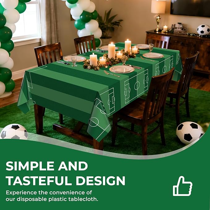 6 Pack Soccer Party Premium Disposable Plastic Tablecloth 54" x 108" Table Cloths Include 3 Black＆White and 3 Green for 6 to 8 Foot Sports Ball Theme Decoration Supplies (Soccer)