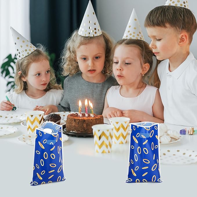PintreeLand 40PCS Video Game Party Favor Bags, Blue and Gold Ring Design Plastic Goodie Bags for Gaming Birthday Party