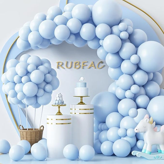 RUBFAC Blue Balloons 129pcs, Pastel Light Blue Balloon Different Sizes 18 12 10 5 Inch for Garland Arch Kit, Gender Reveal Baby Shower Birthday Wedding Easter Party Decoration