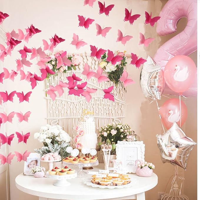 Butterfly Banner Decorative Paper Garland for Wedding Baby Shower Birthday Theme Decor 110 Inches Long Pack of 2 Pieces Pink