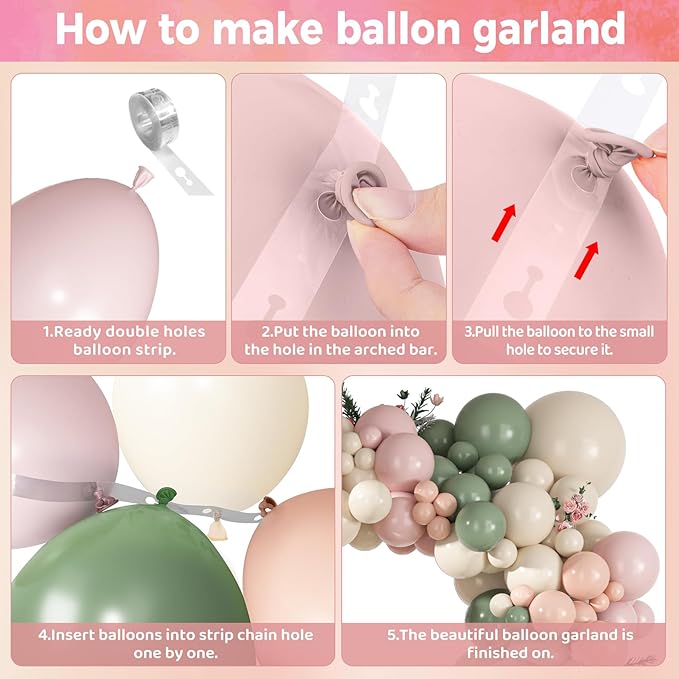 Ouddy Party 149Pcs Pink and Sage Green Sand Balloon Garland Kit Different Sizes 18 12 10 5Inch, 6Pcs 18” Clear Balloons for Baby in Bloom Baby Shower Wedding Birthday Gender Reveal Party Decorations