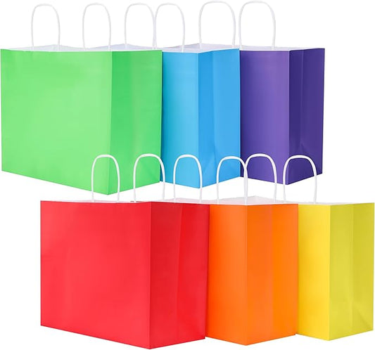 SUNCOLOR Large Paper Gift Bags with Handles, Rainbow Colors, 13x10x5.5 Inch, 24 Pack, for Birthday, Wedding, Shopping