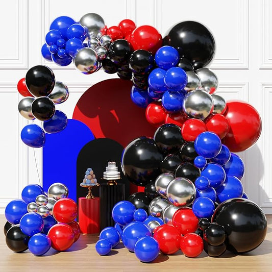 Red Blue and Silver Balloon Arch Garland Kit, Black Red Blue Confetti Silver Balloons for Man Boys Kids Baby Shower Birthday Graduation Party Decorations