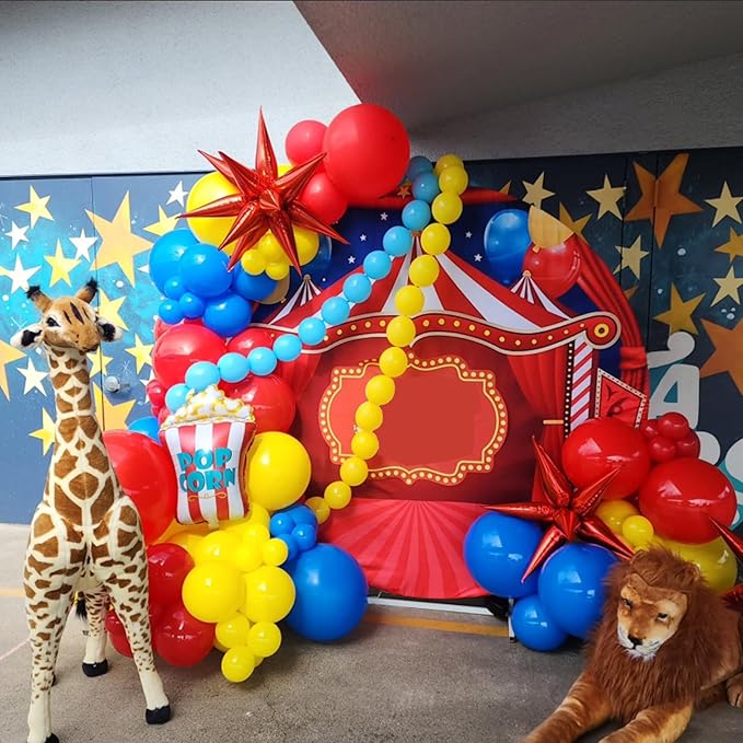 Red Blue Yellow Balloons, 60pcs 12 Inches Blue Royal Blue Red Yellow Balloons with 1 Ribbon for Birthday Baby Shower Carnival Themed Party Decorations