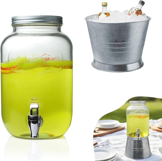 Lily's Home Glass Beverage Dispenser With Stand – 1 Gallon Capacity - Easy-Use Spigot - Drink Dispenser for Parties/BBQs - Large Mouth for Ice/Fruits - Water Dispenser Countertop Use