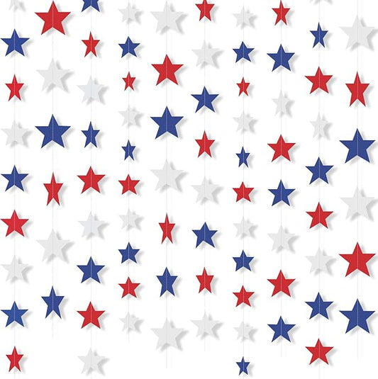 Patelai Glitter Star Garland Banner 2026 Graduation Decor 130 Feet Star Hanging Banner Twinkle Backdrop for Party Birthday Classroom Wedding Supplies(White, Red, Royal Blue)