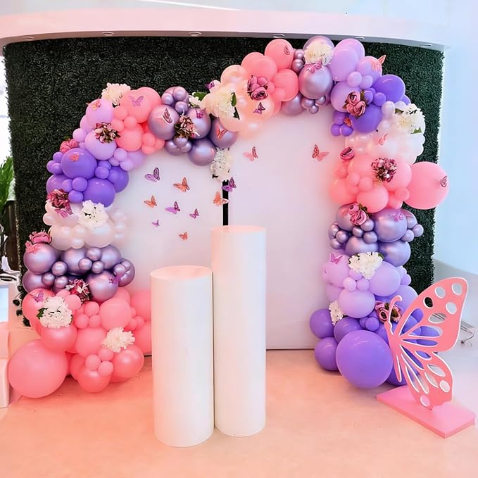 Pink and Purple Balloons Garland Arch Kit, Metallic Pink and Purple Latex Balloons for Girl Women Birthday Bridal Baby Shower Party Decoration