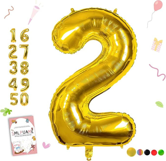 40 inch Number Balloon 0-9 Gold Large Number 2 Balloons,Digital Balloons for Birthday Party Celebration Decorations Supplies, Helium Foil Number Balloons for Wedding Anniversary