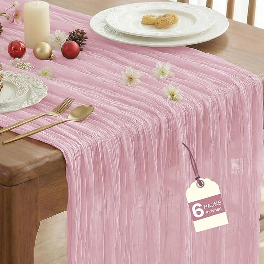 IVAPUPU 6 Pcs Cheesecloth Table Runner - 10ft Pink Spring Boho Gauze Cheese Cloth Table Runners for Baby Shower Decorations Wedding Party Summer Garden Farmhouse Decor