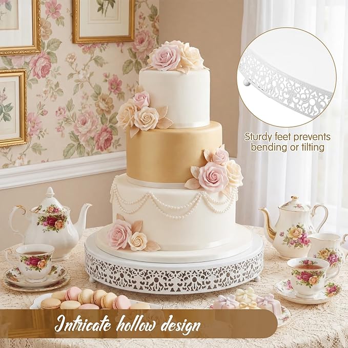 Wenqik 16 Inch White Cake Stand Set Metal Round Cupcake Dessert Stand with Cake Cutting, Spatula Wedding Cupcake Pastry Display Candy Holder Display for Wedding Party Birthday Baby Shower(Classic)