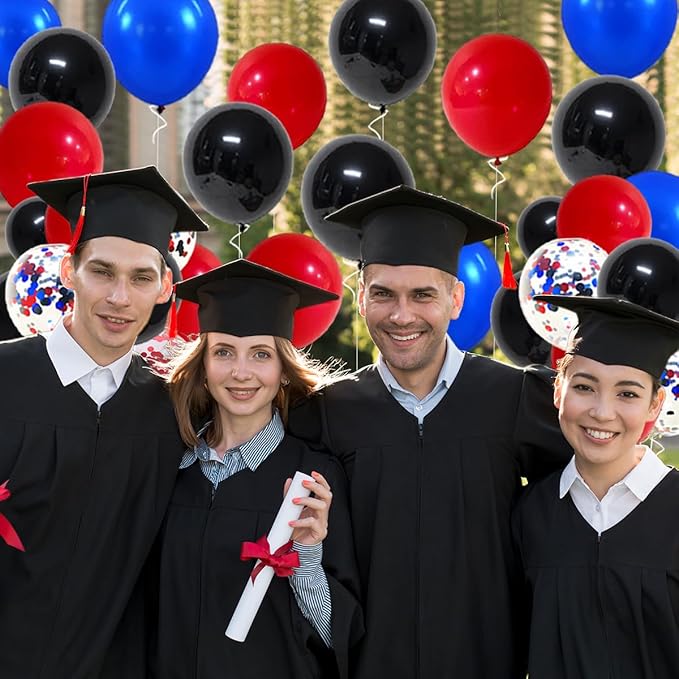 Red Blue Black Balloon Garland Arch Kit - Blue Black Balloons Red BlueBalloons Silver Tinsel Foil Fringe Curtain for Super Spider Hero Man Boys Birthday Graduation New Year Party Decorations