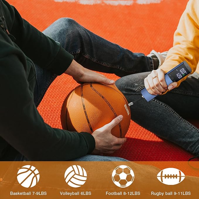 Electric Ball Pump,Smart Air Pump Portable Fast Inflation Accurate Pressure Gauge and Digital LCD Display for All Sport Balls Basketball Football Volleyball Balloon Swim Ring(2Pin & 1Nozzle & 1Spout)