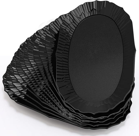 12 Pcs Black Plastic Serving Tray Bulk, 14.5" x 8.6" Rectangle Black Party Platters Reusable Decorative Dessert Table Serving Trays for Graduation Wedding Birthday Party Cupcake Decoration