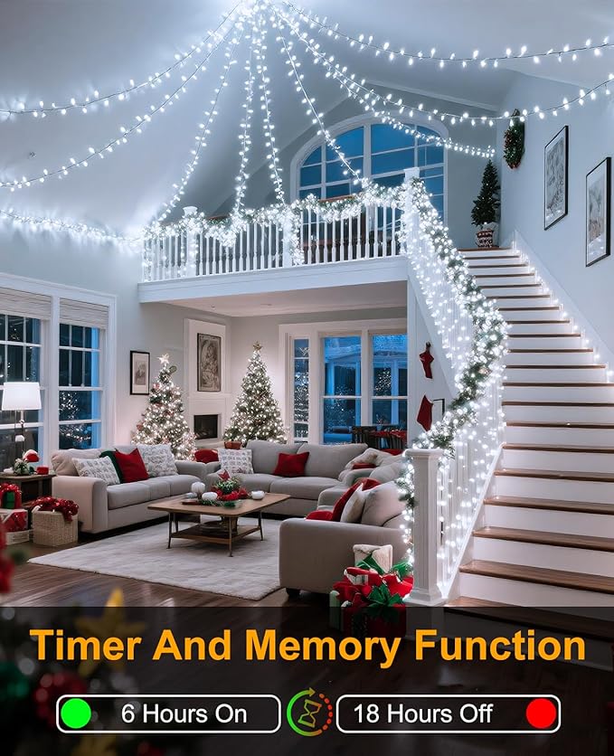 White Christmas String Lights, 80FT 240 LED Christmas Lights Outdoor Indoor Waterproof, 8 Modes Connectable Fairy Twinkle Lights for Outside House Yard Garden Patio Wedding Party Decorations
