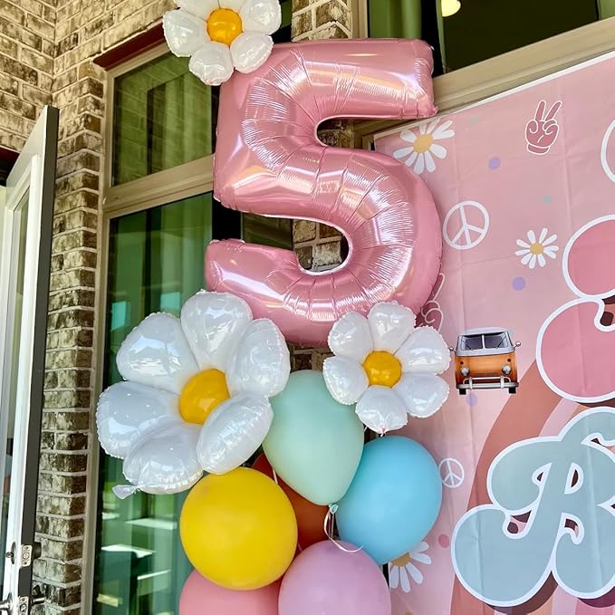 Pastel Pink 5 Balloons, 40 Inch Large Light Pink Foil Number Balloons 0-10, Self-Sealing 5th Birthday Balloon for Girls Women Anniversary Baby Shower Princess Party Decorations Supplies