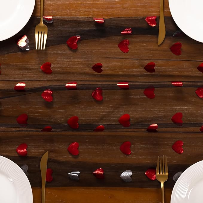 Socomi Valentine's Day Red Heart Table Runner Gauze Sheer Romantic Sequin 10FT Glitter Metallic Foil Dining Wedding Birthday Party Baby Shower Holiday Centerpiece Table Decor 3pcs Black