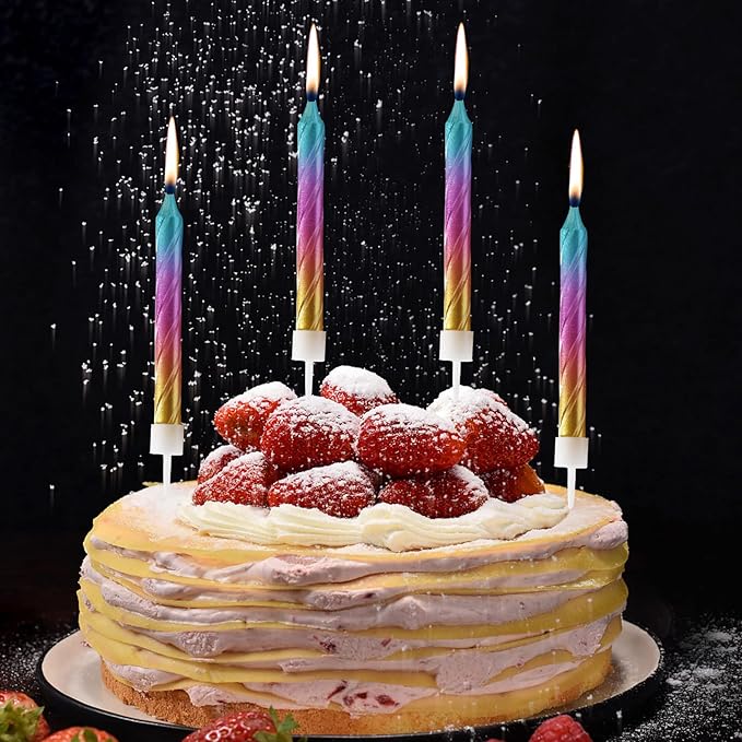 12 Pieces Rainbow Spiral Candle - Gradient Birthday Candles for Birthday Parties, Cake Candles Perfect for Christmas Wedding Theme Party