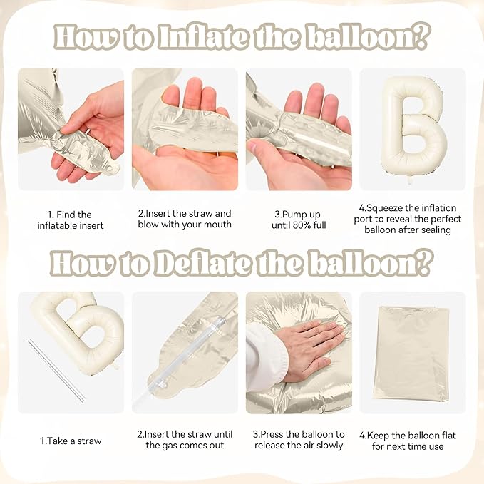 40 Inch Beige Oh Boy Balloons, Large Cream White OH BOY Balloon Letters, Neutral Ivory Sand White Big Alphabet Banner Sign Balloon for Boys Birthday Baby Shower Gender Reveal Party Decorations