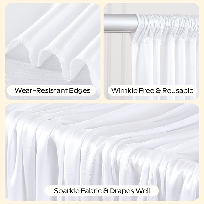 White Glitter Satin Backdrop Curtain for Parties 10x10FT Shimmer Photo Backdrop Drapes Non-Wrinkle Sparkle Drapes for Backdrop,Back Drop Cloth for Wedding Baby Shower Birthday Christmas Decorations