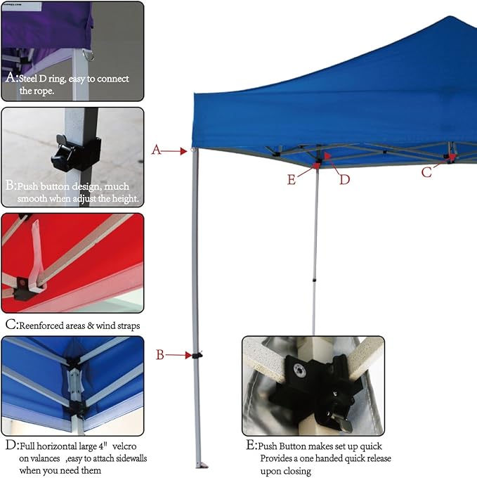 10'x10' Pop Up Canopy Tent Commercial Instant Shelter with Heavy Duty Roller Bag, 4 Canopy Sand Bags, 10x10 FT Blue