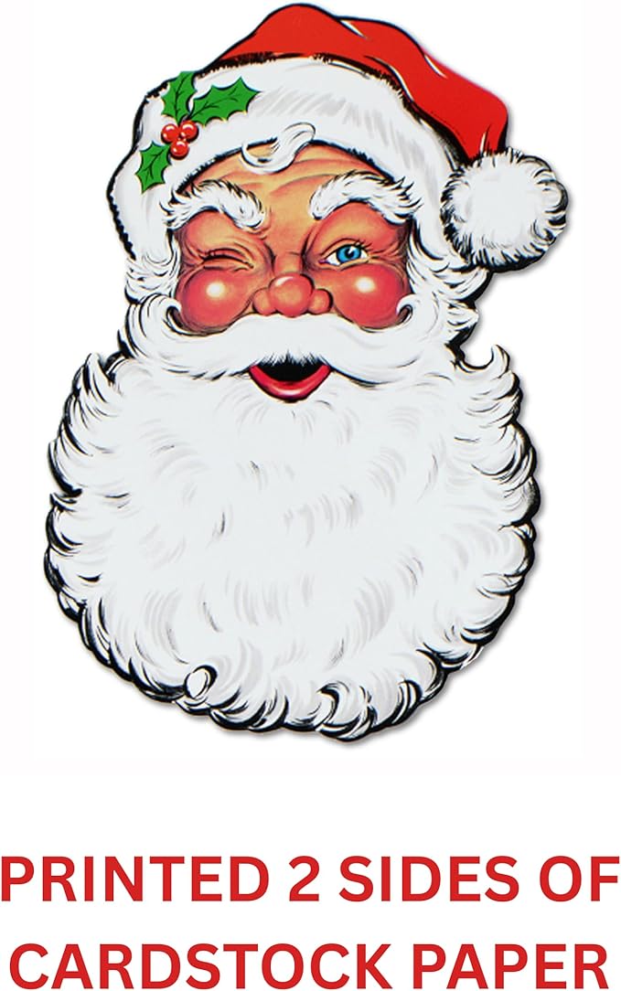 Beistle Vintage Santa Face Cutout – Double Sided Classic Christmas Wall Decoration Retro Holiday Display Jolly Santa Claus Décor, Winter X-Mas Display, 26”