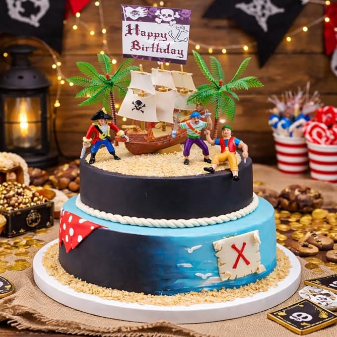 Cakesupplyshop Pirate Ship Pirate Revenge Happy Birthday Sign Mini Cake Decoration Cake Topper