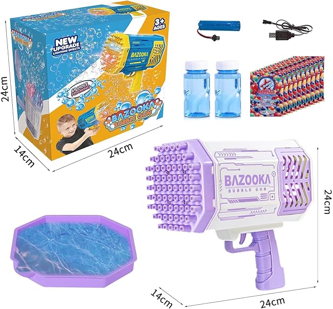 Bubble Gun, Bazooka Bubble Machine Gun, Bubble Blaster Gun with Bubble Solution, 69 Holes Bubble Bazooka Gun Outdoor Summer Toy Party Favors for Kids Purple Easter Bubble Maker Blowers