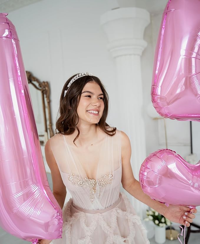 Pastel Pink 5 Balloons, 40 Inch Large Light Pink Foil Number Balloons 0-10, Self-Sealing 5th Birthday Balloon for Girls Women Anniversary Baby Shower Princess Party Decorations Supplies