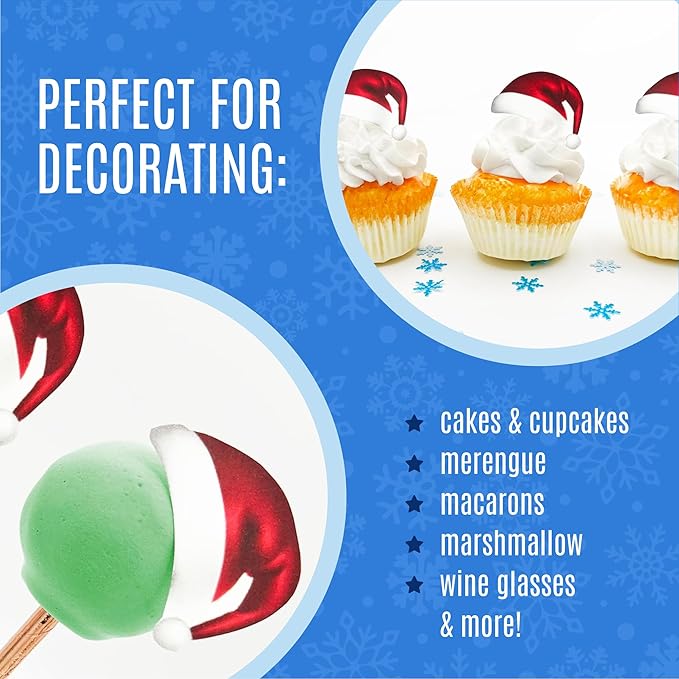 Sugar Robot Santa Hat Cupcake Toppers - Christmas Cake Decorations Edible - Christmas Cupcake Toppers - Cake Topper - Decoration Made in the USA - Premium Crafted - 24 Pcs Pack