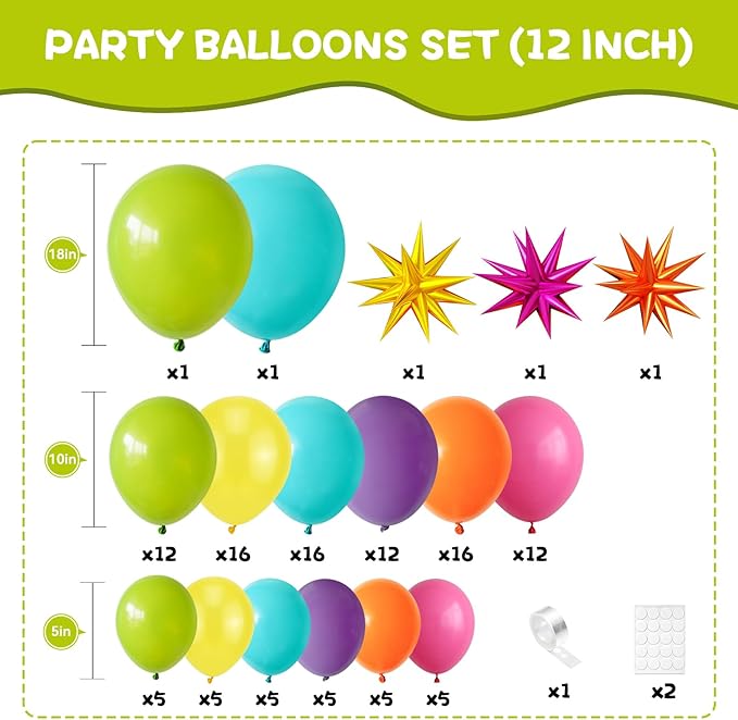 Summer Tropical Balloon Arch Garland Kit, 4D Star Foil Balloons Hot Pink Lime Green Orange Teal Yellow Rainbow Ballon for Hawaiian Luau Aloha Birthday Shower Pool Party Decorations