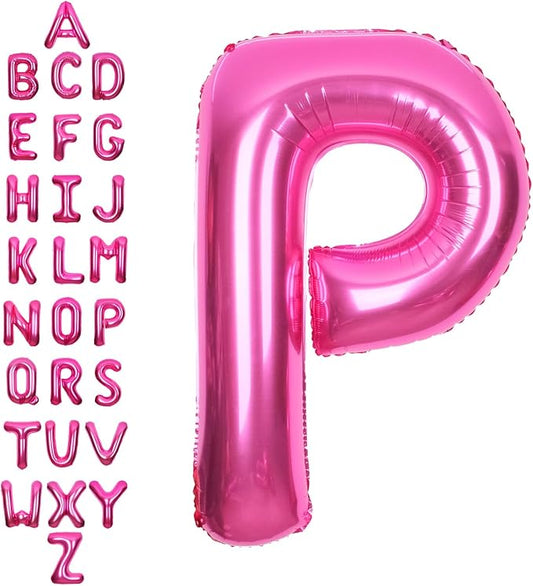 SUWEN 40 Inch Hot Pink Large P Letter Balloons Big Foil Helium Letter Balloons A-Z Jumbo Mylar Happy Birthday Party Decorations for Woman Anniversary Party Supplies