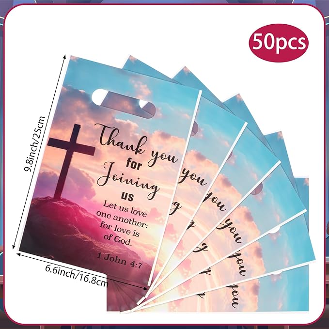 Hxezoc 50 Pieces Church Gift Bags Plastic Church Bags Practical Party Bags Religious Party Favors for Christian Theme Birthday Party Decoration Supplies