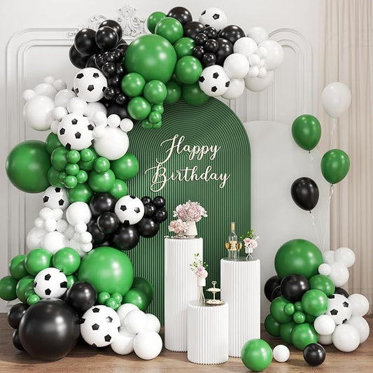Black Green White Balloon Garland Arch Kit, 167Pcs Latex Balloons Different Sizes for Soccer Ball Theme Birthday Futbol Baby Shower Football Graduation Wedding Party Decorations